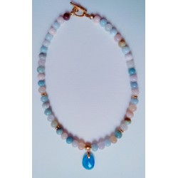 collier en morganite et calcédoine bleue MORGANE