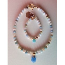 collier en morganite et calcédoine bleue MORGANE