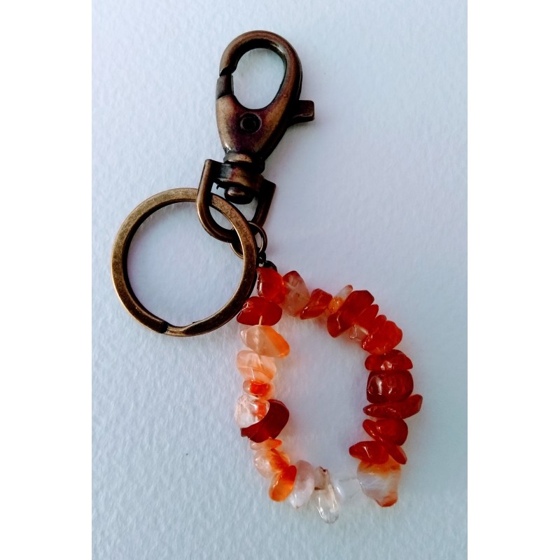 Porte-clés Agatha, pierre naturelle, agate rouge, création Martine Portelli, Marseille