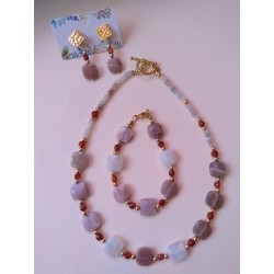 Bracelet en pierre de lune et agate rouge LUNE ROSE