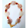 Bracelet Lune rose, bijou en pierres naturelles, Pierre de Lune rose et agate rouge, création Martine Portelli, Marseille