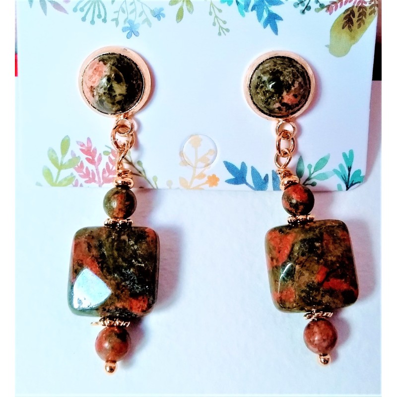 Martine Portelli créations, Marseille en Provence, France: boucles d'oreilles Eveil du Printemps en unakite