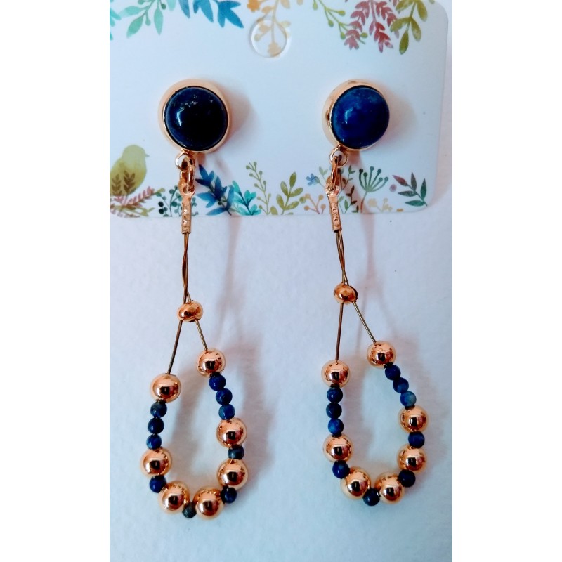 boucles d'oreilles Cléo, en pierre naturelle, lapis lazuli, création Martine Portelli, Marseille