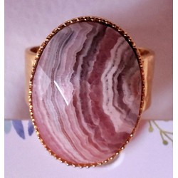 Bague Rosie, cabochon de rhodochrosite facettée, pierre naturelle, création Martine Portelli, Marseille