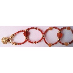 Collection Dentelles de Perles: Bracelet en cornaline, quartz orange et aventurine rouge COEUR GRENADINE