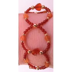 Collection Dentelles de Perles: Bracelet en cornaline, quartz orange et aventurine rouge COEUR GRENADINE