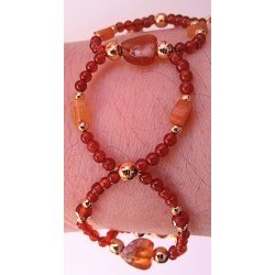 Collection Dentelles de Perles: Bracelet en cornaline, quartz orange et aventurine rouge COEUR GRENADINE