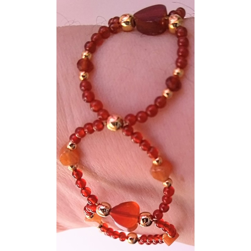 Collection Dentelles de Perles: Bracelet en cornaline, quartz orange et aventurine rouge COEUR GRENADINE, Martine Portelli