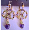 Collection Dentelles de Perles: boucles d'oreilles Péridot et améthyste, COEURS LAVANDE