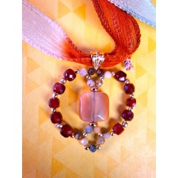 Collection Dentelles de Perles: Pendentif en agates rouge et crazy AGATHA