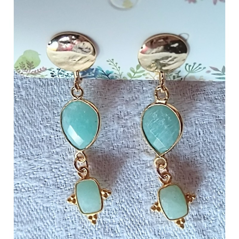 Boucles d'oreilles clips  AMAZONIA, amazonite, pierre naturelle, création Martine Portelli