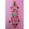 Collection Dentelles de Perles: Pendentif chrysophase, opale rose et rubis zoïsite SOLEIL TENDRE