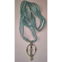 Collection Dentelles de Perles: Pendentif en amazonite et chrysocolle AMAZONIA