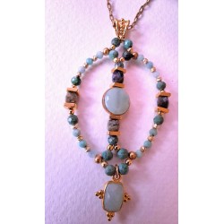 Collection Dentelles de Perles: Pendentif en amazonite et chrysocolle AMAZONIA