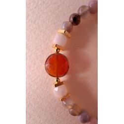 Bracelet mix gemmes: cornaline, agate du Botswana et pierre de Lune CARESSE