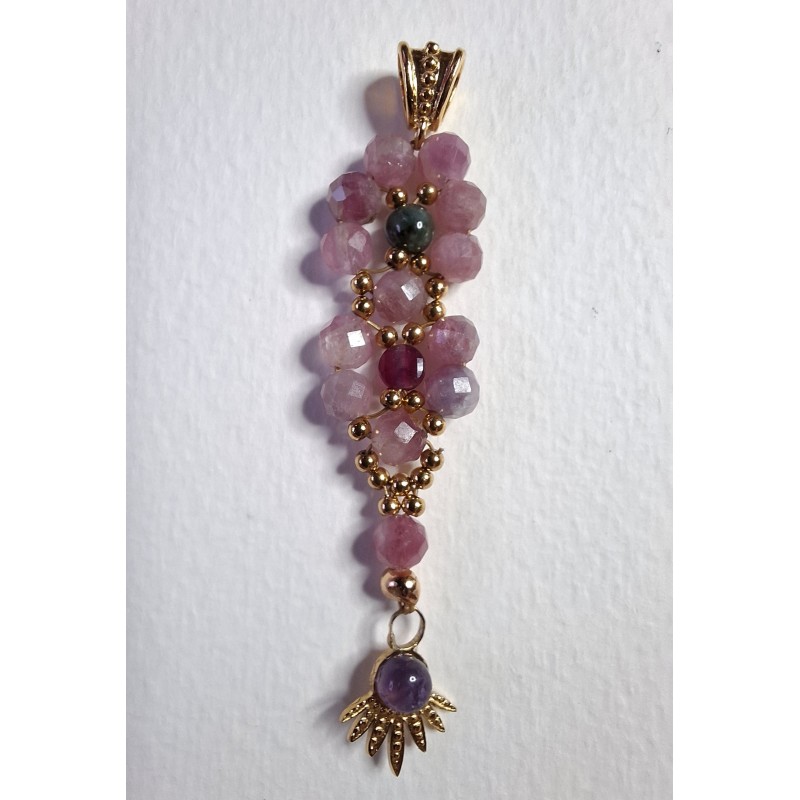 Collection Dentelles de Perles: Pendentif FLEURS DE TOURMALINE 1, création Martine Portelli, Marseille