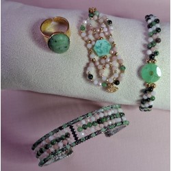 Collection Dentelles de Perles: bracelet opale rose, rubis zoïsite et chrysophase PRIMAVERA