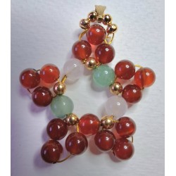 Collection Dentelles de perles: pendentif red agate, quartz rose et aventurine verte ETOILE 3, création Martine Portelli