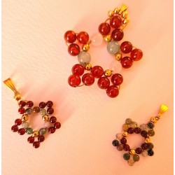 Collection Dentelles de perles: pendentif red agate, quartz rose et aventurine verte ETOILE 3