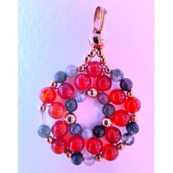 Pendentif agates rouge et indienne COURONNE, Collection  Dentelles de Perles, créée par Martine Portelli