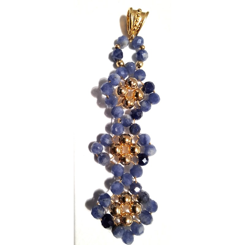 Pendentif en sodalite TRIO, Collection Dentelles de perles, création Martine Portelli