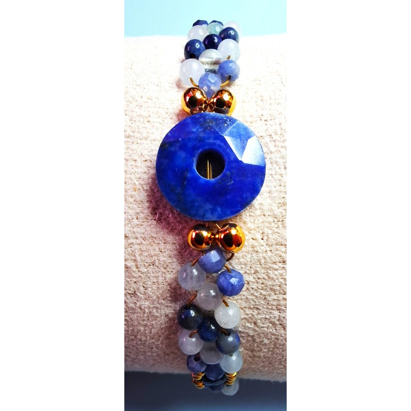 bracelet lapis lazuli, sodalite et aigue marine SORMIOU, Collection Impressions marines, création Martine Portelli