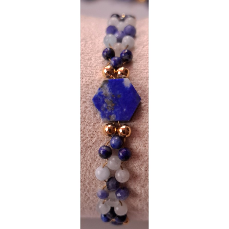 Bracelet aigue marine, lapis lazuli et sodalite MORGIOU, Collection Impressions marines, création Martine Portelli