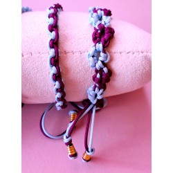 Bracelet coulissant en soie naturelle macramé Myosotis et Lilas