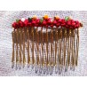 Barrette peigne à cheveux FRAISE DES BOIS macramé de soie rouge, agates indienne et crazy