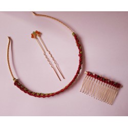 Serre-tête  macramé de soie Fraise des bois, création Martine Portelli