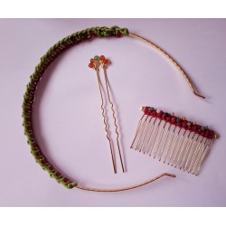 Serre-tête  macramé de soie Fraise des bois