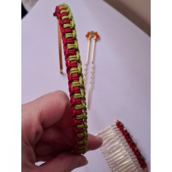 Serre-tête  macramé de soie Fraise des bois