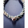 Bracelet coulissant soie macramé et perle ballon football plaqué argent Marseille