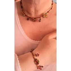 Collier ras du cou soie macramé, cornaline et agate indienne Fragola