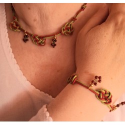 Bracelet coulissant soie macramé, cornaline et agate indienne Fragola