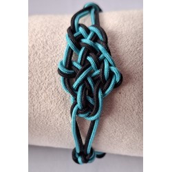 Bracelet coulissant soie macramé Entrelacs Turquoise et Noir, création Martine Portelli