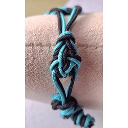 Bracelet coulissant soie macramé Entrelacs Turquoise et Noir