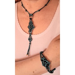 Bracelet coulissant soie macramé Entrelacs Turquoise et Noir