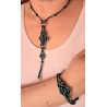 Bracelet coulissant soie macramé Entrelacs Turquoise et Noir