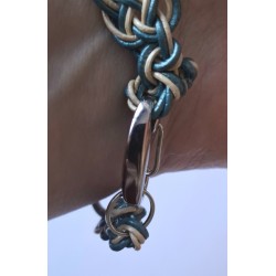Bracelet en cuir macramé Infini bleu