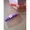 Barrette peigne à cheveux macramé de soie, nacre et cornaline, Abricotine, création Martine Portelli