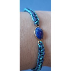 Bracelet coulissant en soie naturelle macramé et lapis lazuli Outremer, création Martine Portelli