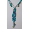 Collier coulissant en macramé de soie, turquoise et amazonite Le Bleu de ma Mer, création Martine Portelli