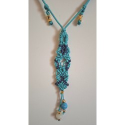 Collier coulissant 2 en 1 en macramé de soie, turquoise et amazonite Le Bleu de ma Mer