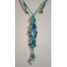 Collier coulissant 2 en 1 en macramé de soie, turquoise et amazonite Le Bleu de ma Mer