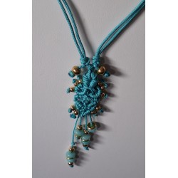 Collier 2 en 1 coulissant soie macramé et jade bleu Lagon Bleu