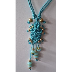 Collier 2 en 1 coulissant soie macramé et jade bleu Lagon Bleu