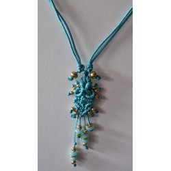 Collier 2 en 1 coulissant soie macramé et jade bleu Lagon Bleu
