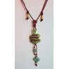 Collier coulissant 2 en 1 en macramé de soie et aventurine verte Tortue, création Martine Portelli