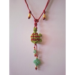 Collier coulissant 2 en 1 en macramé de soie et aventurine verte Tortue